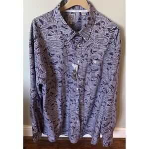 XXL Cinch Men's  Western Rodeo Cowboy Button Down Shirt 100% Cotton, Purple Whit